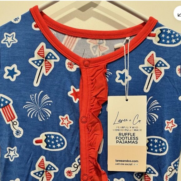 Laree + Co Kids Ruffle Footless Pajamas Patriotic Ruffle Snap 3T New With Tags - Picture 5 of 5